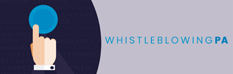 una mano che schiaccia un bottone e la scritta whistleblowing pa