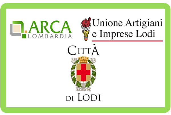 Loghi enti protagonisti: Comune di Lodi, Arca Lombardia, Unione Artigiani e Imprese Lodi