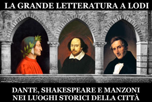 dante, shakespeare e manzoni sotto i portici di piazza broletto