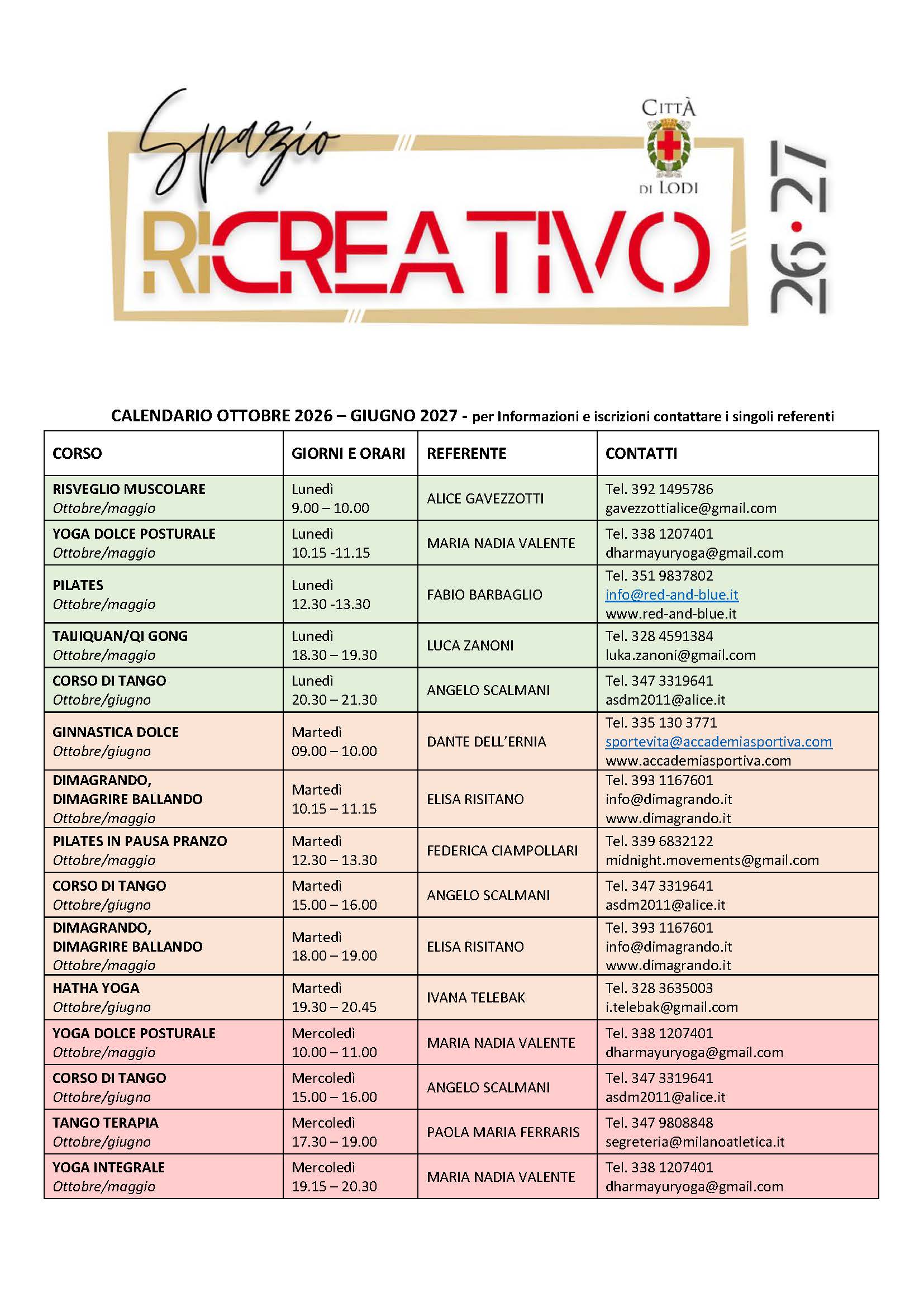 Spazio ricreativo 2026/2027