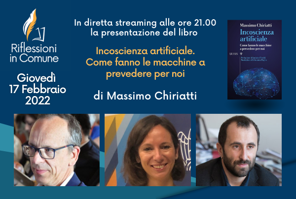 Locandina incontro con immagini dei relatori, copertina libro, data e ora