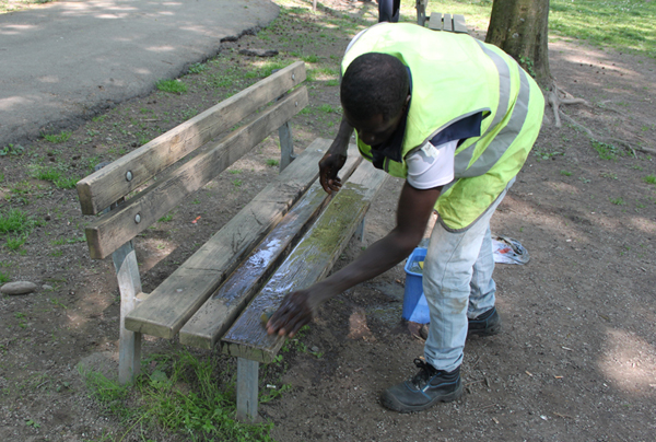 pulizia di una panchina