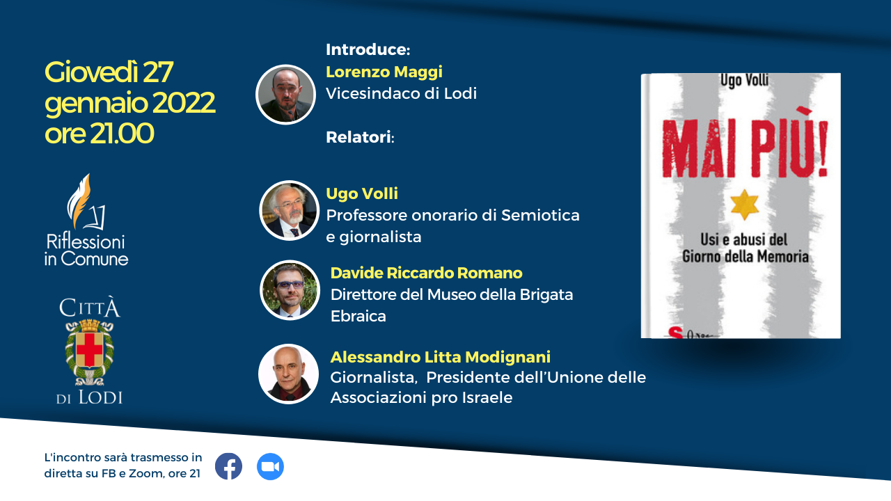 locandina dell'iniziativa con la copertina del libro, titolo, data, orario, programma della serata