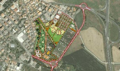 Foto aerea con evidenziata l'area interessata dal progetto