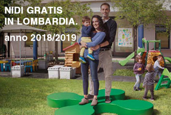una famiglia e la scritta nidi gratis in lombardia anno 2018/2019