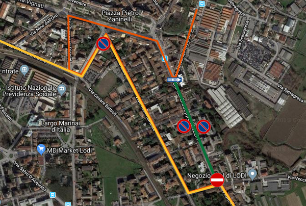 mappa di corso mazzini con evidenziati i divieti di transito e sosta