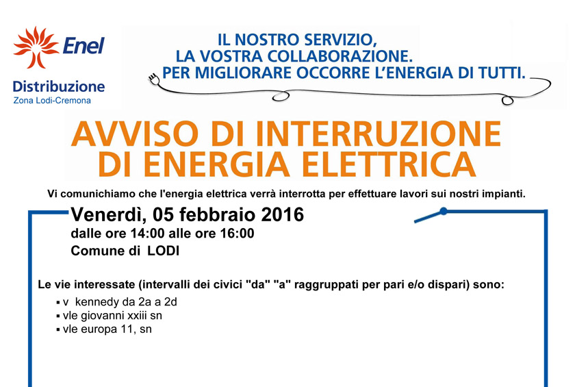 volantino di avviso di interruzione di energia elettrica 