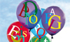 dei palloncini colorati con lettere alla rinfusa