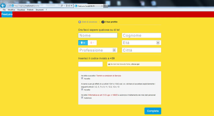 screenshot della registrazione