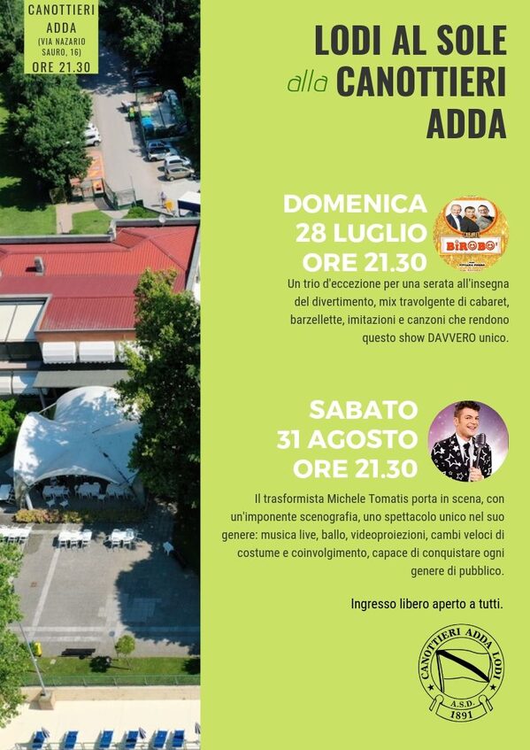 Pagina del libretto di Lodi al Sole dedicata alle iniziative alla canottieri Adda, con i 2 appuntamenti