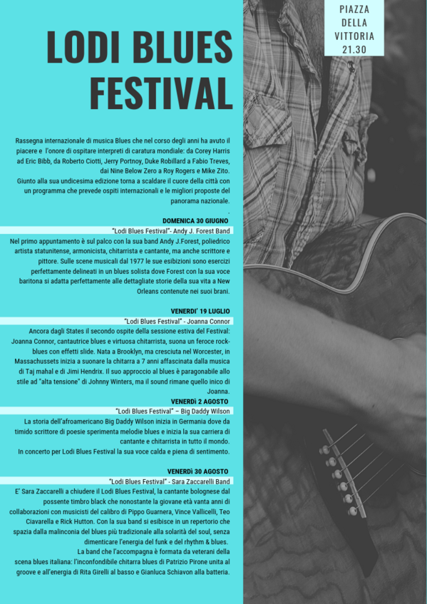 Pagina del libretto di Lodi al Sole dedicata al Lodi Blues Festiival, con i 4 appuntamenti