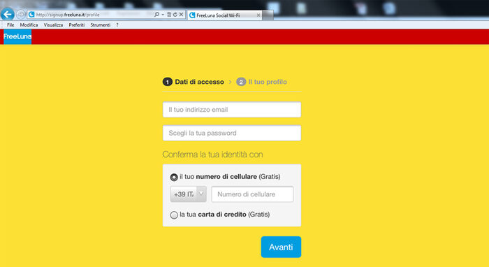 screenshot della registrazione