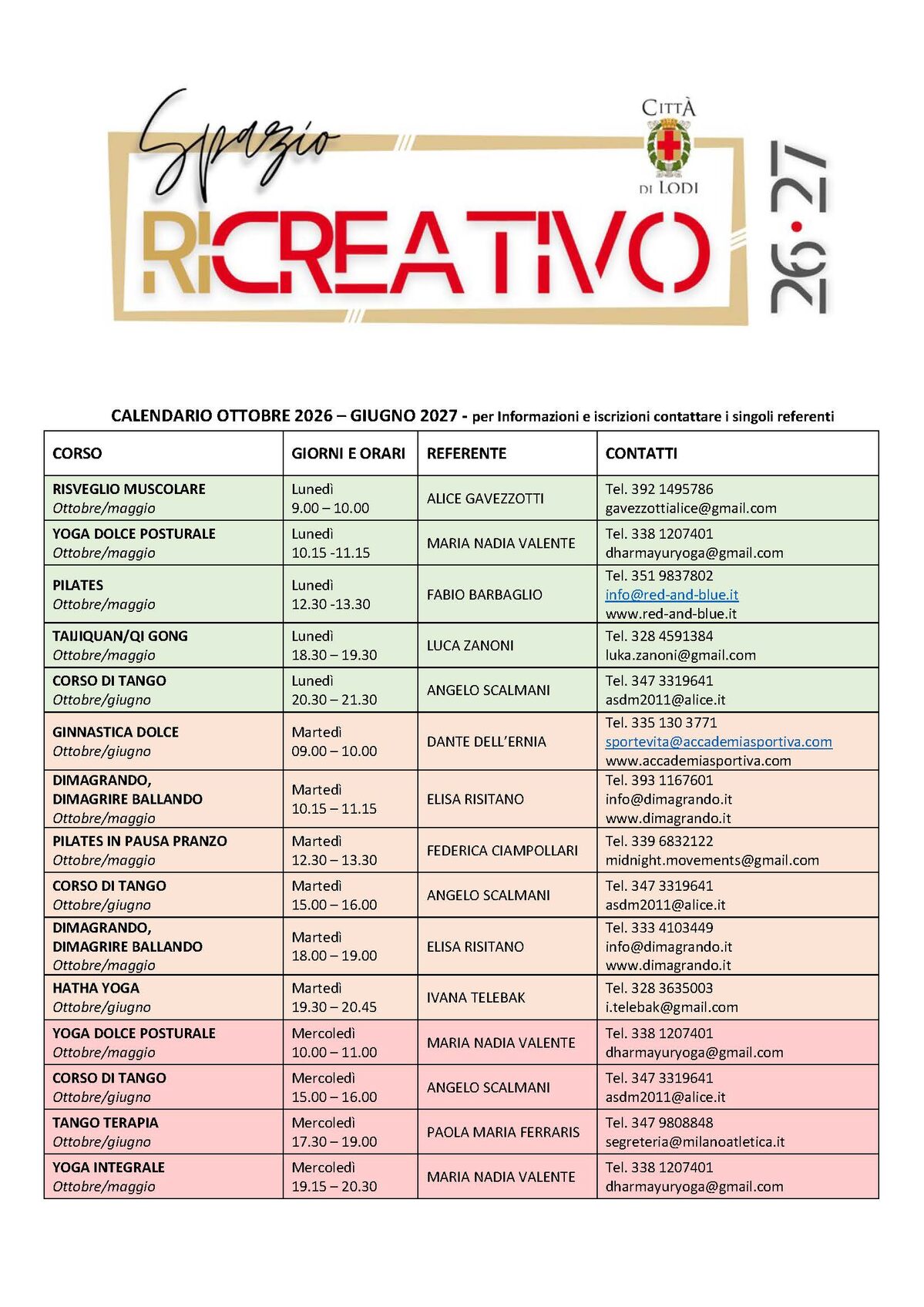 Spazio ricreativo 2026/2027