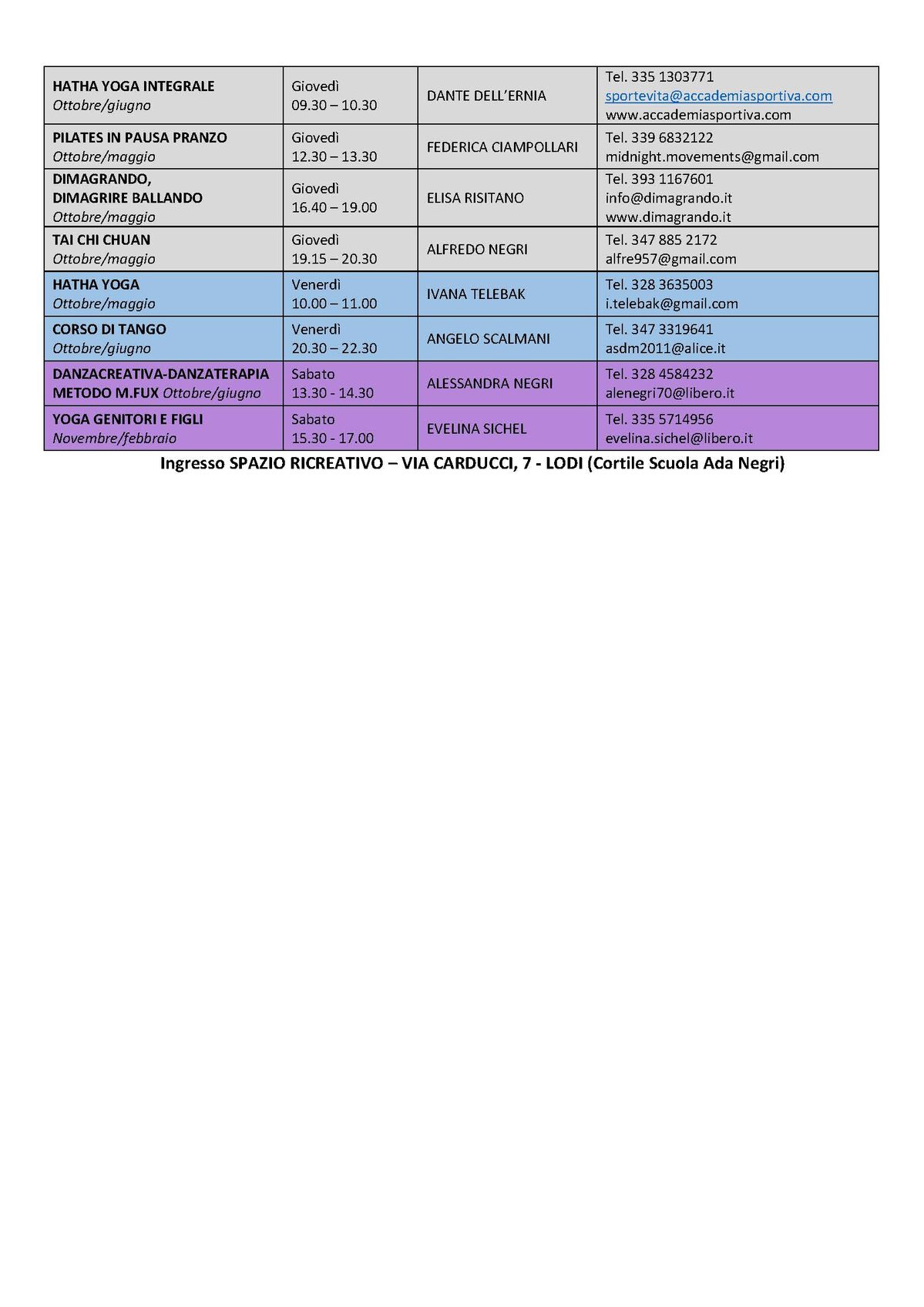 Spazio ricreativo 2026/2027